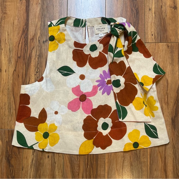 Sezane Floral Cream Top with Multicolor Blooms - Picture 2 of 14